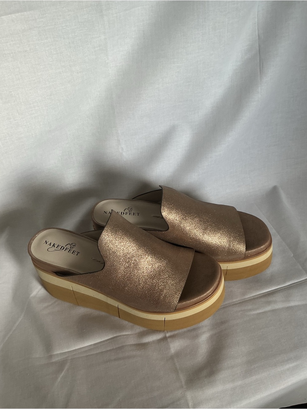 Naked Feet Metallic Gold Platform Slide Mules